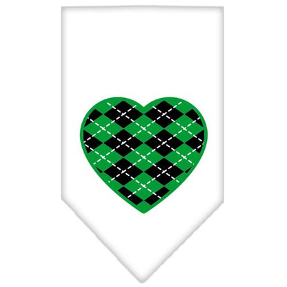 Pet and Dog Bandana Screen Printed, "Green Argyle Heart"