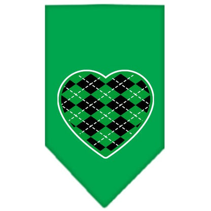 Pet and Dog Bandana Screen Printed, "Green Argyle Heart"