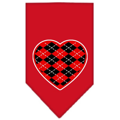 Pet and Dog Bandana Screen Printed, "Red Argyle Heart"