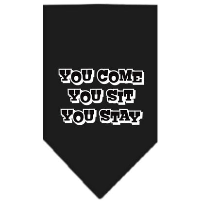 Pet and Dog Bandana Screen Printed, "You Come, You Sit, You Stay"