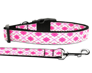 Pet Dog & Cat Nylon Collar or Leash, &quot;Pink Plaid&quot;