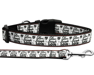 Pet Dog & Cat Nylon Collar or Leash,  "Live Laugh and Love"
