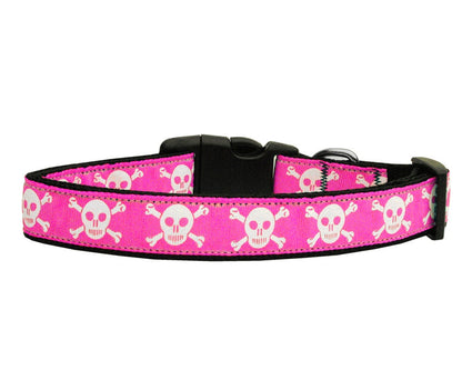 Pet Dog & Cat Nylon Collar or Leash, "Pink Skulls"