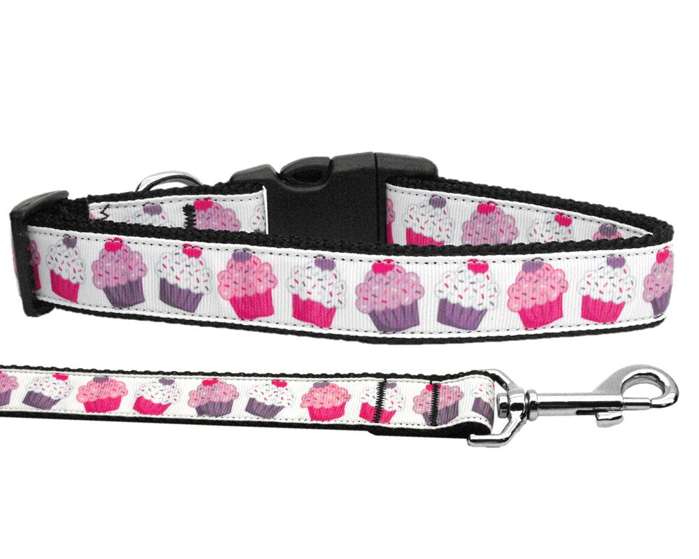 Pet Dog & Cat Nylon Collar or Leash, &quot;Pink Purple Cupcakes&quot;