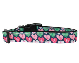 Pet Dog & Cat Nylon Collar or Leash, "Anchor Candy Hearts"