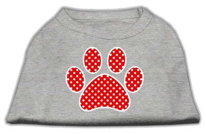 Pet Dog & Cat Shirt Screen Printed, "Swiss Dots Red Paw"