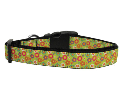 Pet Dog & Cat Nylon Collar or Leash, "Lime Green Spring Flowers"