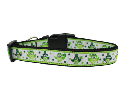 Pet Dog & Cat Nylon Collar or Leash, &quot;St. Patty&#39;s Day Party Owls&quot;