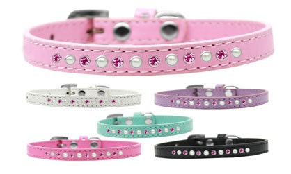 Dog, Puppy and Pet Fashion Collar, &quot;Pearl & Pink Crystals&quot;