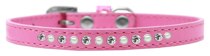 Dog, Puppy and Pet Fashion Leather Collar "Pearl & Clear Crystals"