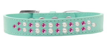 Dog, Puppy & Pet Fashion  Collar, "Two Row Pearl And Pink Crystal Rimsets"