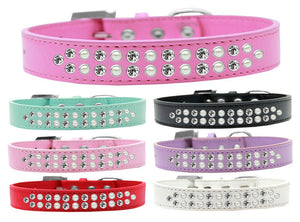 Dog, Puppy & Pet Fashion  Collar, "Two Row Pearl And Clear Crystal Rimsets"