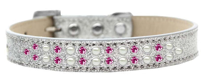 Dog, Puppy & Pet Ice Cream  Collar, "Two Row Pearl and Bright Pink Crystal Rimsets"