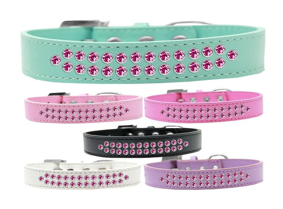 Dog, Puppy & Pet Fashion  Collar, "Two Row Bright Pink Crystal Rimsets"