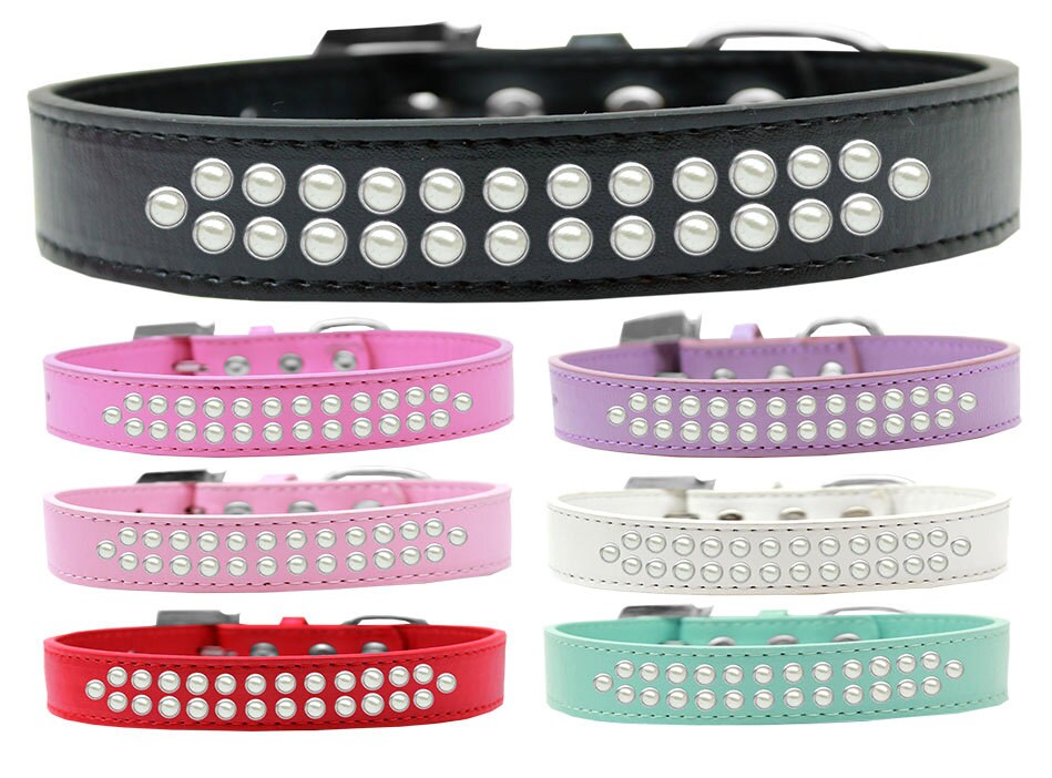 Dog, Puppy & Pet Fashion  Collar, "Two Row Pearl Rimsets"