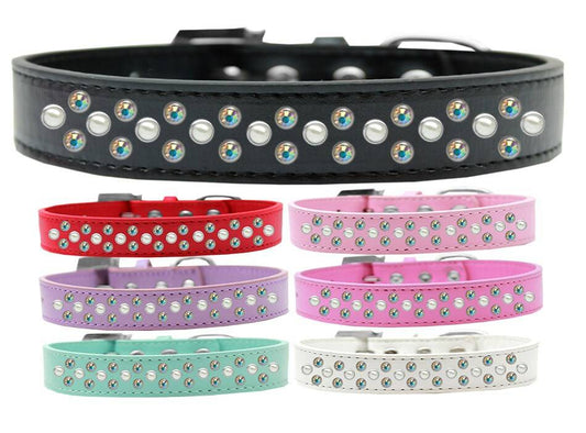 Dog, Puppy & Pet Fashion  Collar, "Pearl and Aurora Borealis Crystal Rimsets Sprinkles"