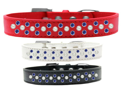 Dog, Puppy & Pet Fashion Collar, &quot;Pearl and Blue Crystal Rimsets Sprinkles&quot;