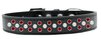 Dog, Puppy & Pet Fashion Collar, "Pearl and Red Crystal Rimsets Sprinkles"