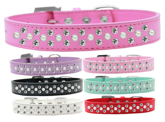 Dog, Puppy & Pet Fashion Collar, &quot;Pearl and Clear Crystal Rimsets Sprinkles&quot;