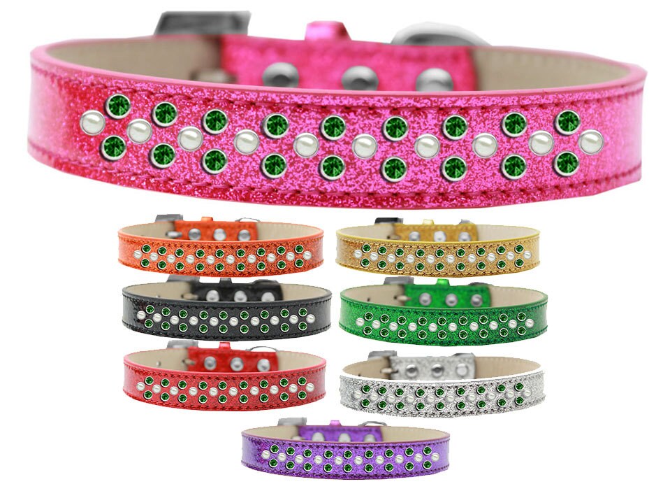 Dog, Puppy & Pet Ice Cream Collar, &quot;Pearl and Emerald Green Crystal Rimsets Sprinkles&quot;