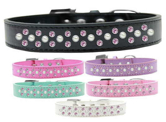 Dog, Puppy & Pet Fashion Collar, &quot;Pearl and Light Pink Crystal Rimsets Sprinkles&quot;