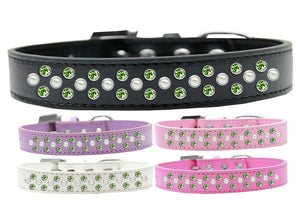 Dog, Puppy & Pet Fashion Collar, &quot;Pearl and Lime Green Crystal Rimsets Sprinkles&quot;