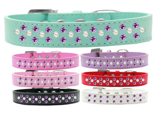 Dog, Puppy & Pet Fashion Collar, &quot;Pearl and Purple Crystal Rimsets Sprinkles&quot;