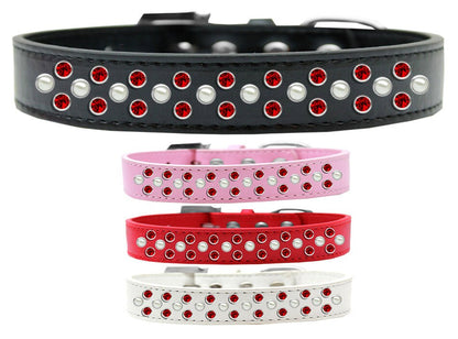 Dog, Puppy & Pet Fashion Collar, &quot;Pearl and Red Crystal Rimsets Sprinkles&quot;