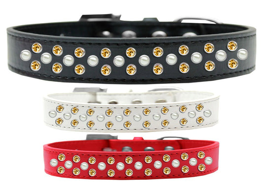 Dog, Puppy & Pet Fashion Collar, &quot;Pearl and Yellow Crystal Rimsets Sprinkles&quot;