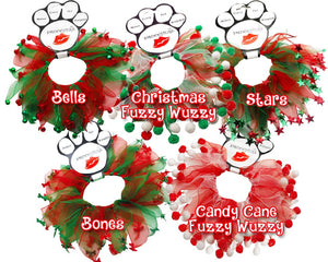 Christmas Pet, Dog and Cat Smoocher Pet Necklace, "Candy Cane Fuzzy, Christmas Bells, Christmas Fuzzy Wuzzy, Christmas Bones or Stars"