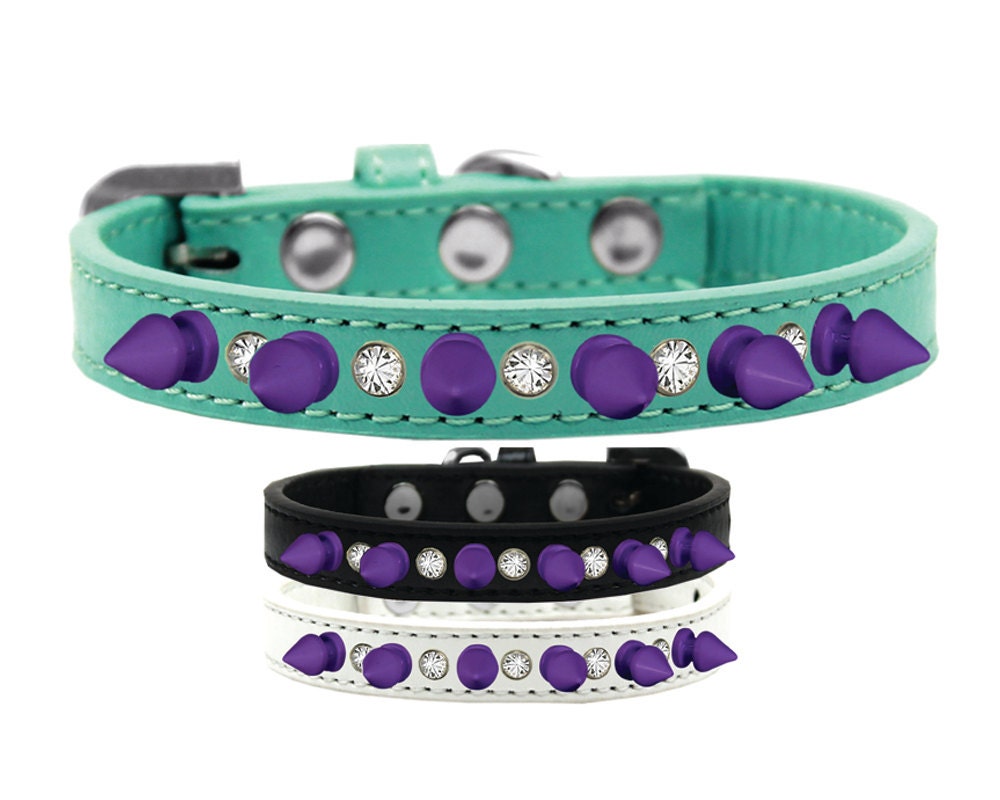Pet and Dog Spike Collar, "Clear Crystals & Purple Spikes”