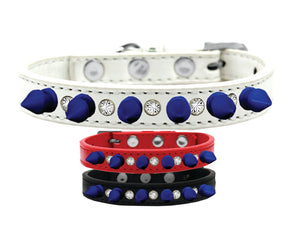 Pet and Dog Spike Collar, "Clear Crystals & Blue Spikes”
