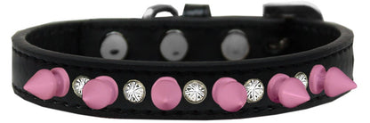 Pet and Dog Spike Collar, "Clear Crystals & Light Pink Spikes”