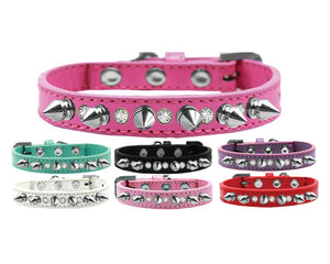 Pet and Dog Spike Collar, "Clear Crystals & Silver Spikes”