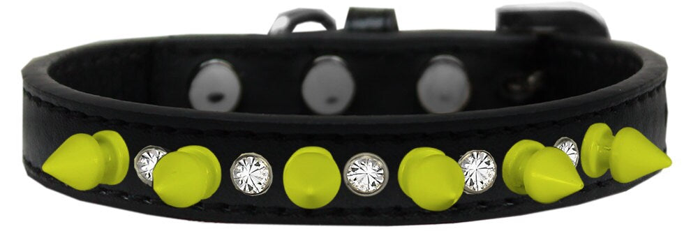 Pet and Dog Spike Collar, "Clear Crystals & Neon Yellow Spikes”