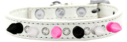 Pet and Dog Spike Collar, "Clear Crystals & Black, White and Bright Pink Spikes”