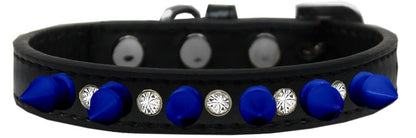 Pet and Dog Spike Collar, "Clear Crystals & Blue Spikes”