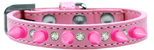 Pet and Dog Spike Collar, "Clear Crystals & Bright Pink Spikes”