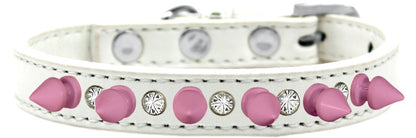 Pet and Dog Spike Collar, "Clear Crystals & Light Pink Spikes”