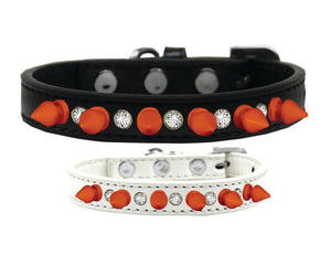Pet and Dog Spike Collar, "Clear Crystals & Neon Orange Spikes”
