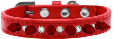 Pet and Dog Spike Collar, "Clear Crystals & Red Spikes”
