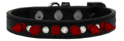 Pet and Dog Spike Collar, "Clear Crystals & Red Spikes”