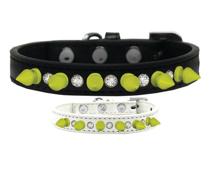 Pet and Dog Spike Collar, "Clear Crystals & Neon Yellow Spikes”