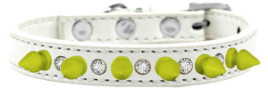 Pet and Dog Spike Collar, "Clear Crystals & Neon Yellow Spikes”