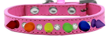 Pet and Dog Spike Collar, "Clear Crystals & Rainbow Spikes”