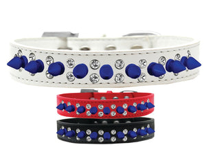 Pet and Dog Spike Collar, "Double Crystal & Blue Spikes"