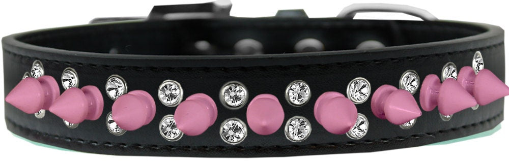 Pet and Dog Spike Collar, "Double Crystal & Light Pink Spikes"
