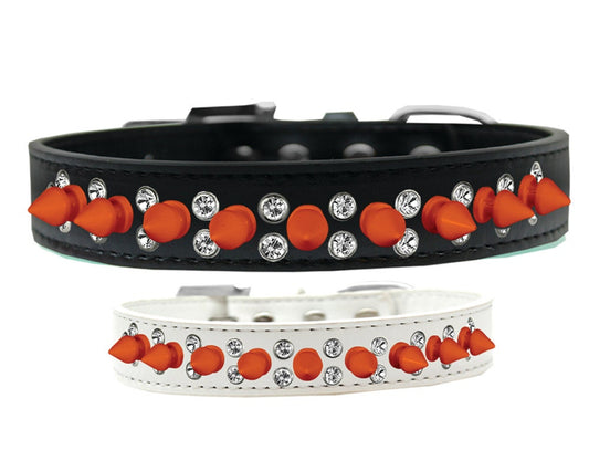 Pet and Dog Spike Collar, &quot;Double Crystal & Orange Spikes&quot;