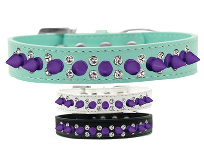 Pet and Dog Spike Collar, "Double Clear Crystals & Purple Spikes”