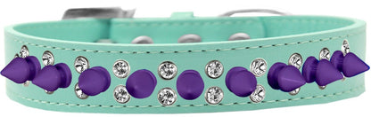 Pet and Dog Spike Collar, "Double Clear Crystals & Purple Spikes”